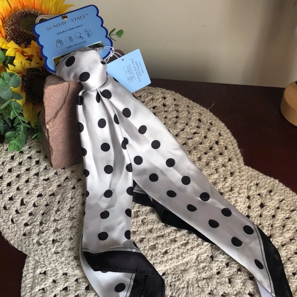 Sunday + State Polka Dot Silky Scarf - Black & White